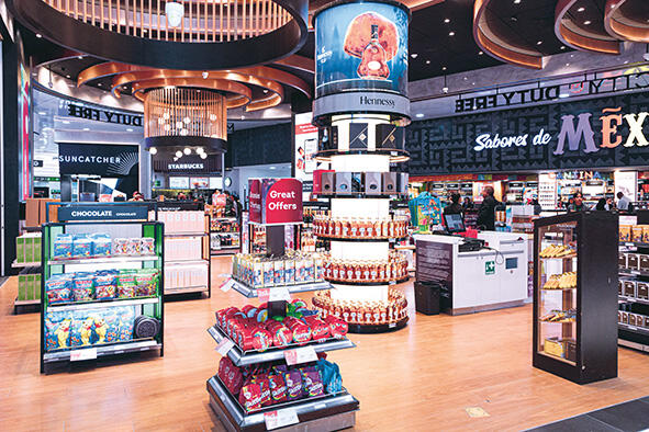 A duty-free store showcasing products and delicacies from Mexico.